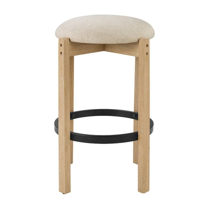 Melissa 26" Counter Stools 2-Pack With Cream Fabric Seat and Natural Finish Wood