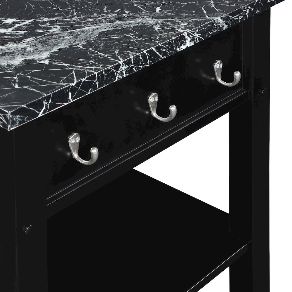 Litchfield Kitchen Cart With Faux Marble Top in Black Finish