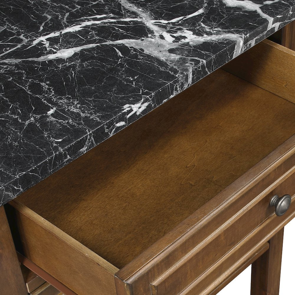 Fairmont Kitchen Cart With Faux Marble Top and Oak Finish Wood