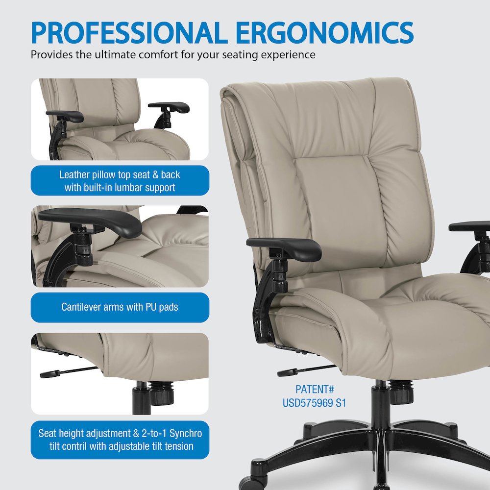 Taupe Leather Conference Chair with Cantilever Arms, Steel Base