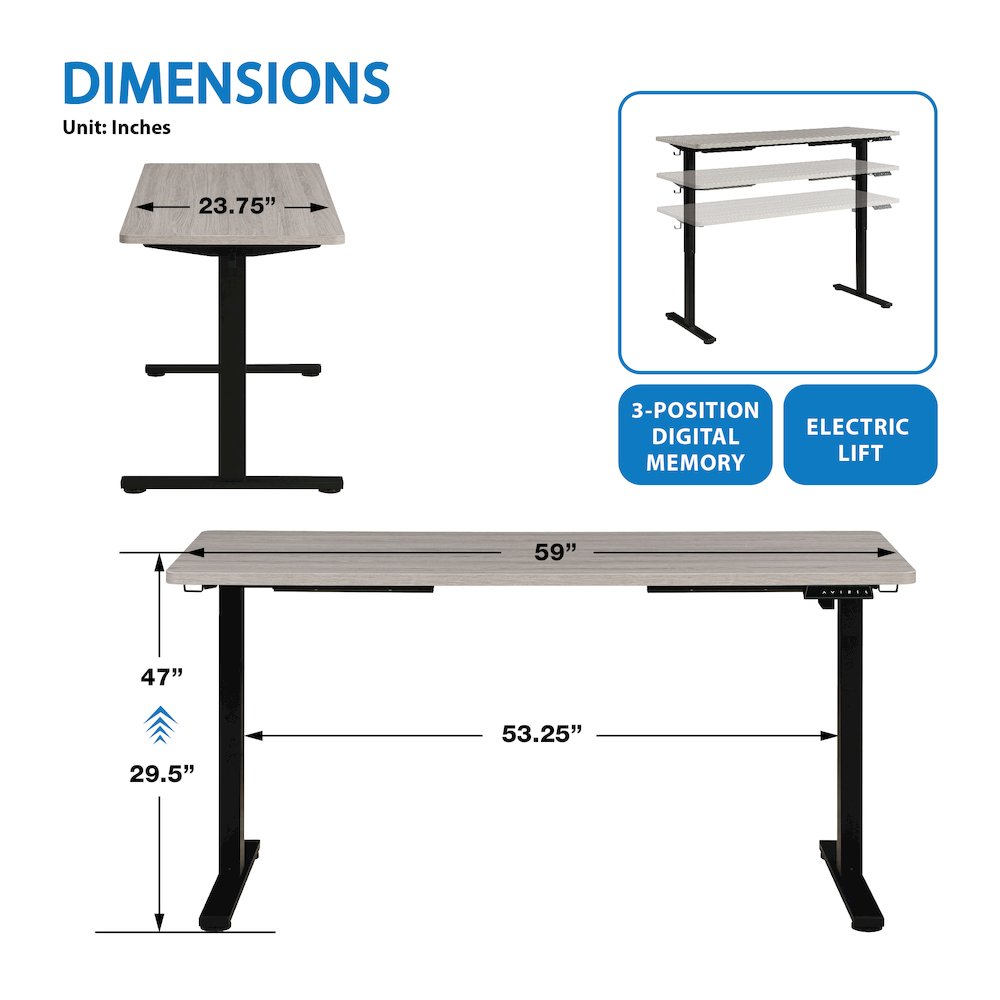 Primo 59"W Sit to Stand Electric Height Adjustable Desk With Light Grey Top