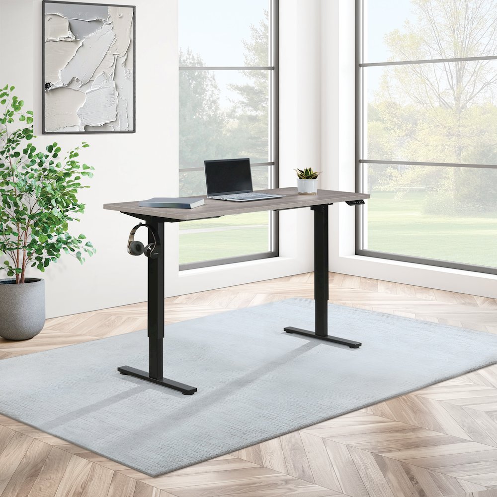 Primo 59"W Sit to Stand Electric Height Adjustable Desk With Light Grey Top
