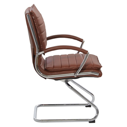 Guest Faux Leather Chair in Saddle with Chrome Base, Removable Arms