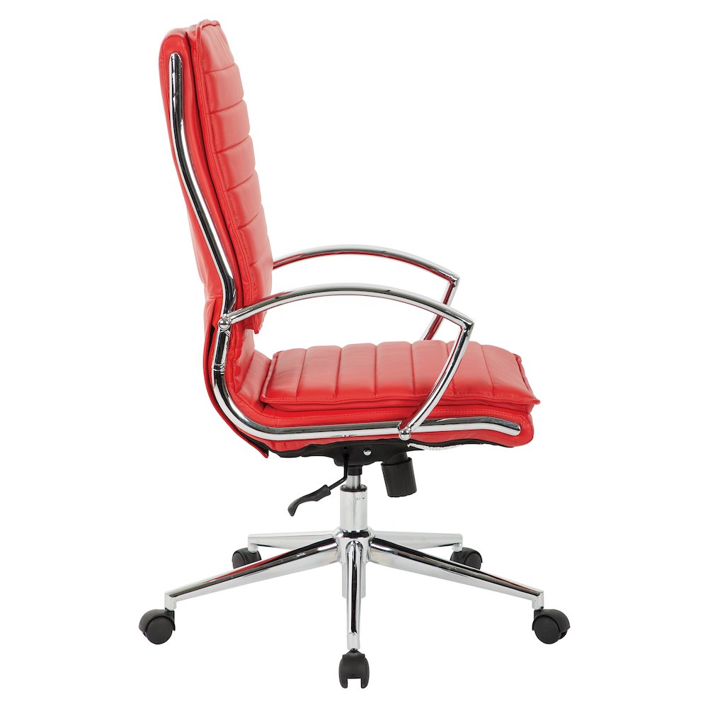 High Back Manager's Faux Leather Chair with Chrome Base, Removable Arm Sleeves