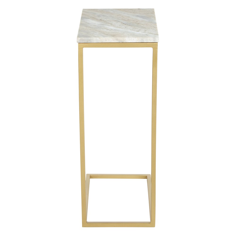 Solid White Marble Top C-Table with Gold Tone Metal Base 2-Pack