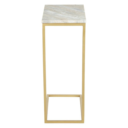 Solid White Marble Top C-Table with Gold Tone Metal Base 2-Pack