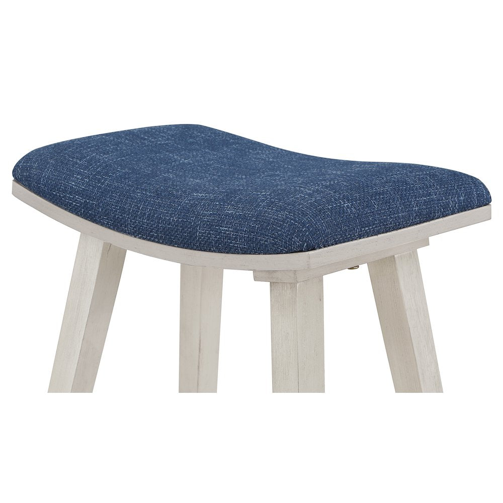Coley 24" Saddle Stool 2-Pack with Navy Fabric Seat and White Wash Frame