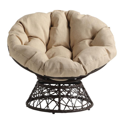 Papasan Chair with Cream Round Pillow Cushion and Brown Wicker Weave, BF29296BR-M52