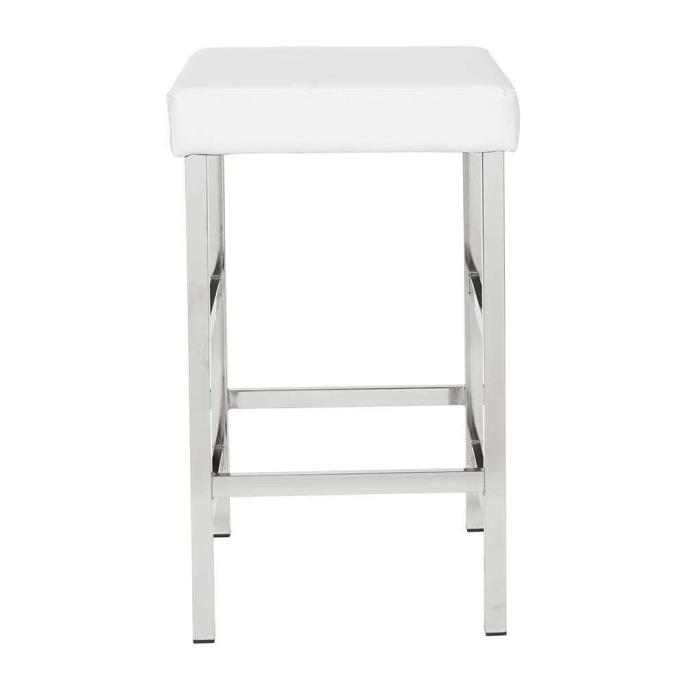 26" Backless Stool in White Fabric with Polished Chrome Legs, MET1326C-WH