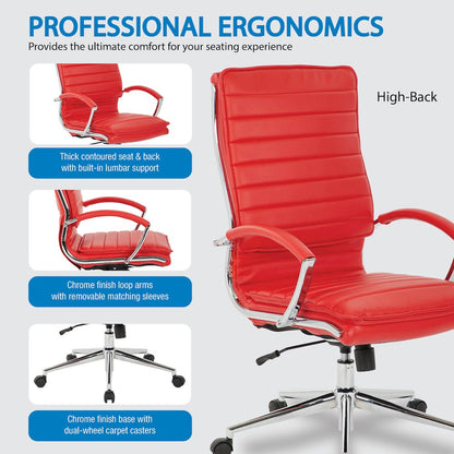 High Back Manager's Faux Leather Chair with Chrome Base, Removable Arm Sleeves