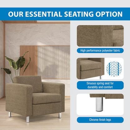 Pacific Armchair in Taupe Fabric with Chrome Legs