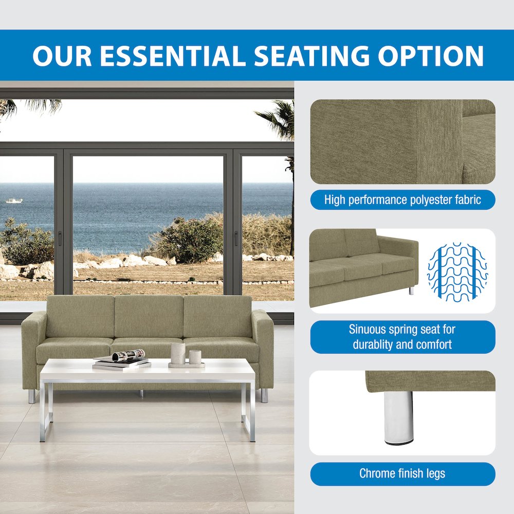 Pacific Sofa in Sea Green Fabric with Chrome Legs