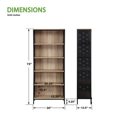 Ace 72” 5-Shelf Bookcase in Rustic Oak Finish