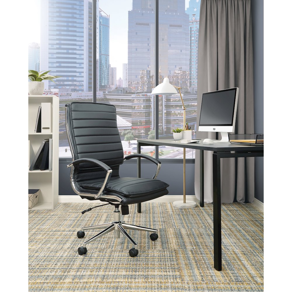 High Back Manager's Faux Leather Chair with Chrome Base, Removable Arm Sleeves