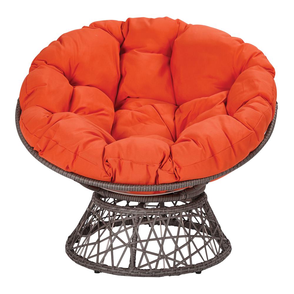 Papasan Chair with Orange cushion and Dark Grey Wicker Wrapped Frame, BF25292-18