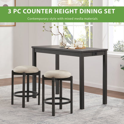 Melissa 3-PC  Counter Height Table Dining Set with Power, 2 Stools