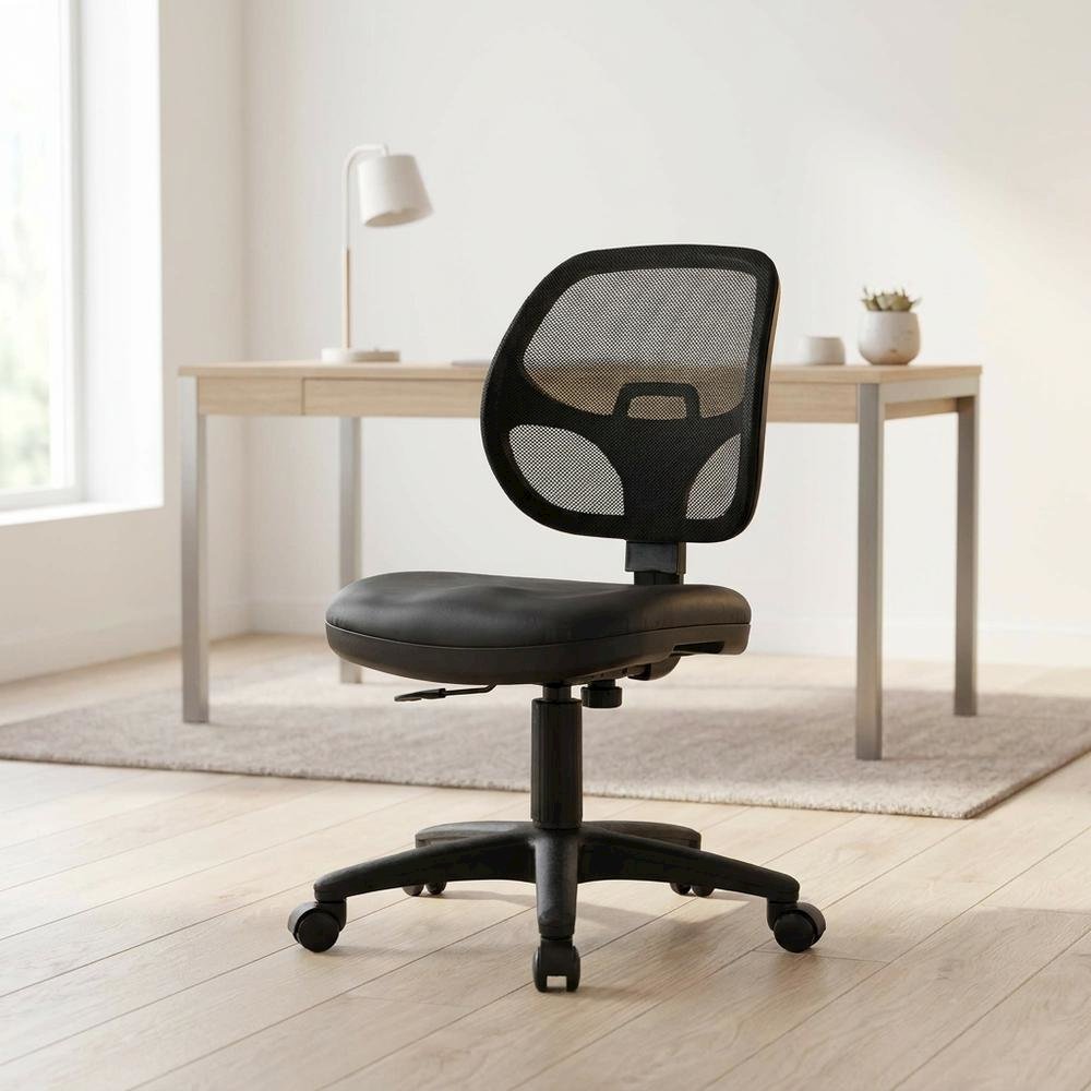 Mesh Back and Vinyl Seat Task Chair Steel Frame, Lumbar Support, Swivel, Black