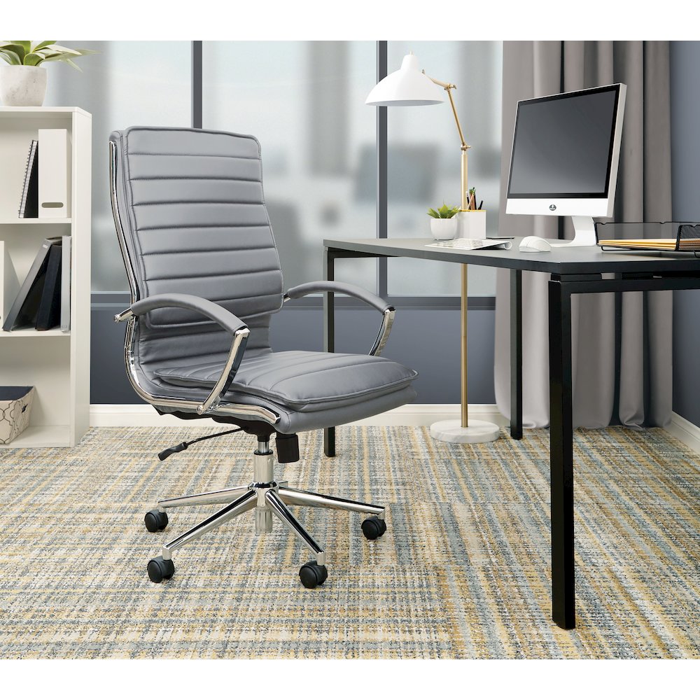 High Back Manager's Faux Leather Chair with Chrome Base, Removable Arm Sleeves