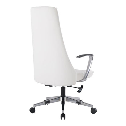 High Back Antimicrobial Fabric Chair with Fixed Padded Aluminum Arms and Chrome Base in Dillon Snow