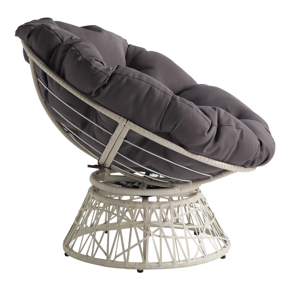 Papasan Chair with Grey Round Pillow Cushion and Cream Wicker Weave, BF29296CM-GRY
