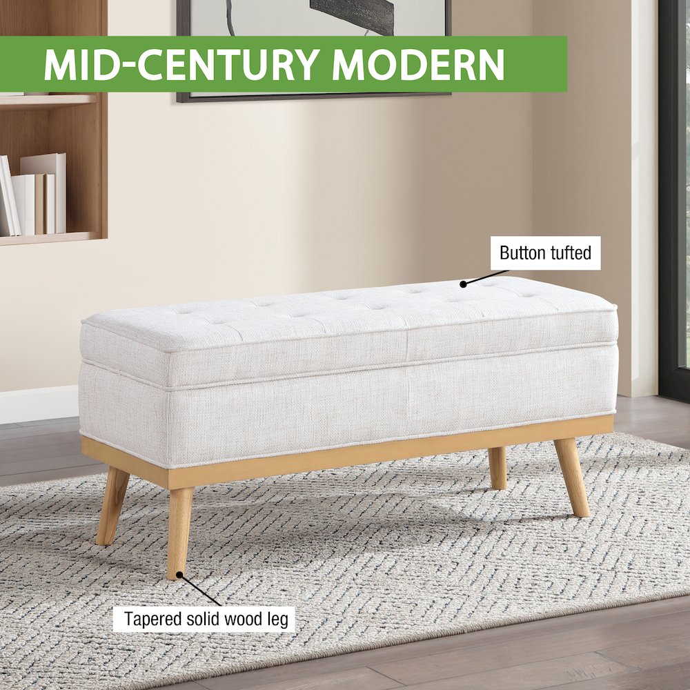 Katheryn Storage Bench in Linen Fabric with National Wood Legs