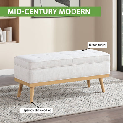 Katheryn Storage Bench in Linen Fabric with National Wood Legs