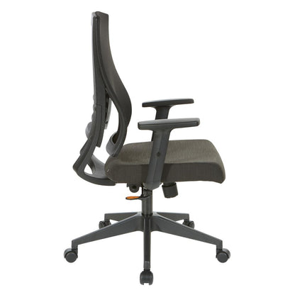 Vertical Mesh Back Chair in Black Frame with Black Linen Fabric Seat, EM60930-F23