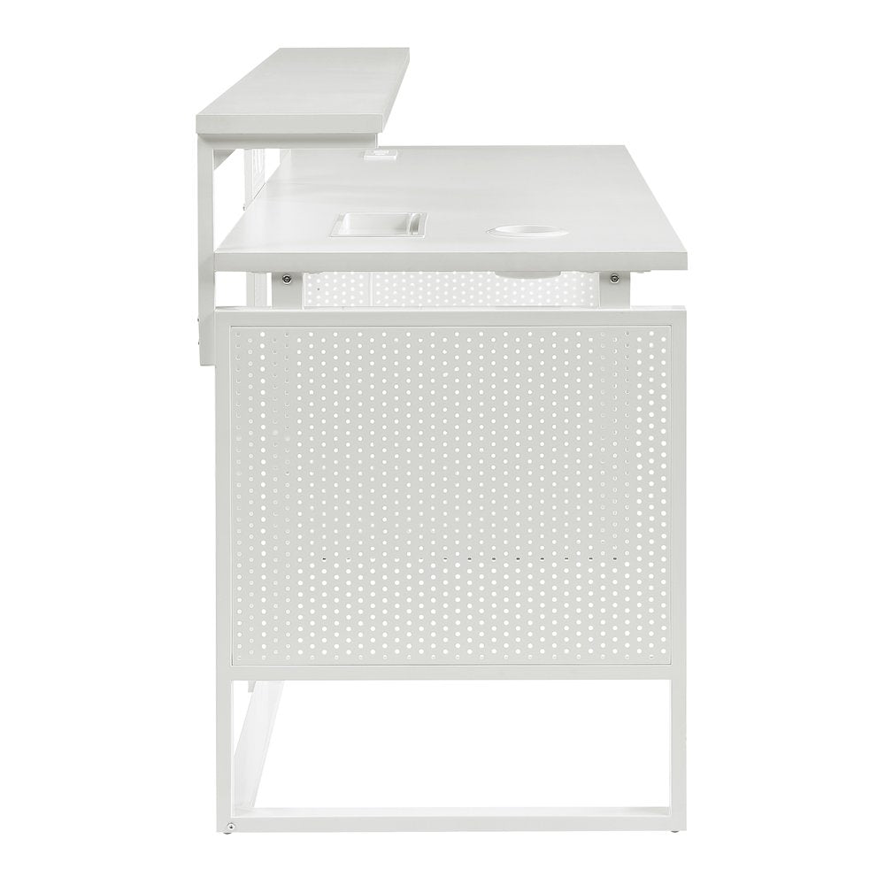 Ace 60" Desk with Hutch in White Top and White Frame
