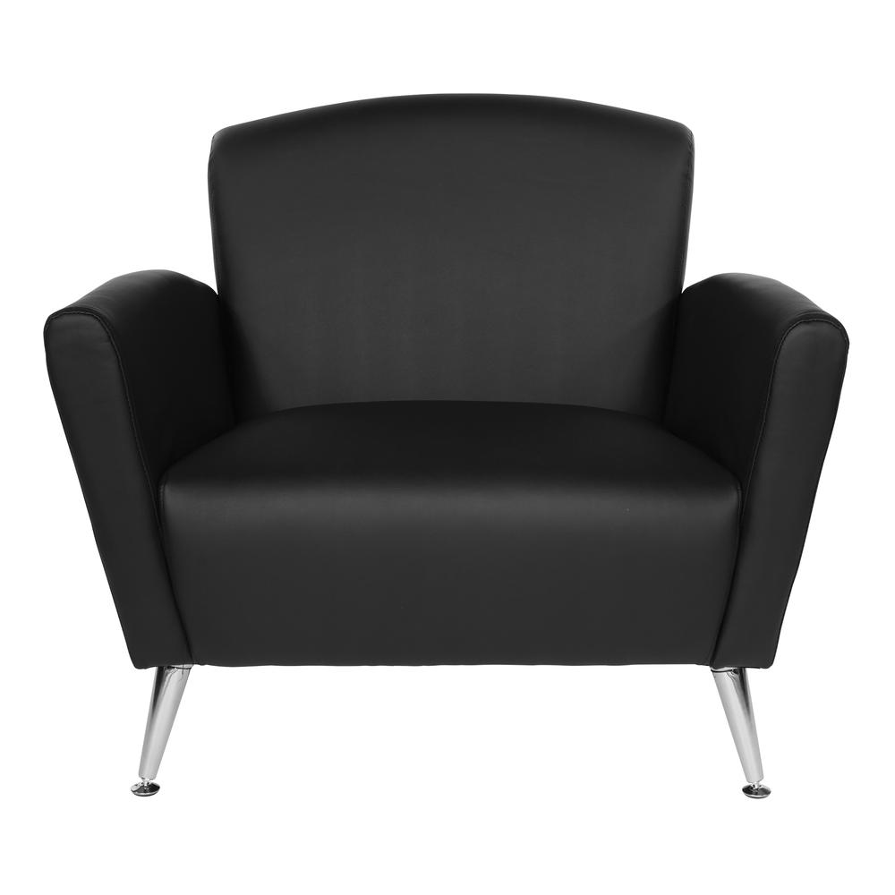 Club Chair in Dillon Black Bonded Leather with Chrome Legs KD, SL50551-R107