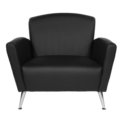 Club Chair in Dillon Black Bonded Leather with Chrome Legs KD, SL50551-R107
