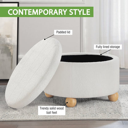 Baynes Storage Ottoman in Ivory Sherpa Fabric