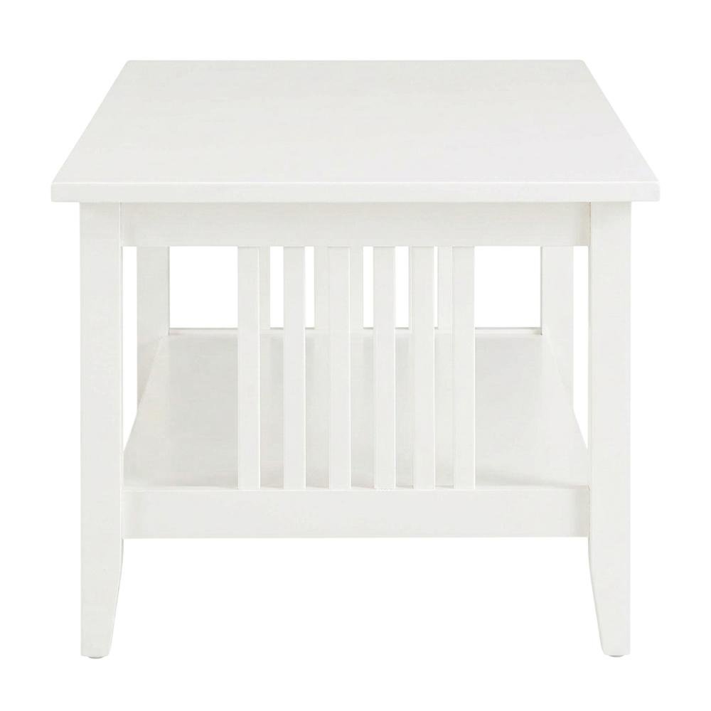 Modern White Finish Coffee Table with Storage Compartment and Midcentury Style