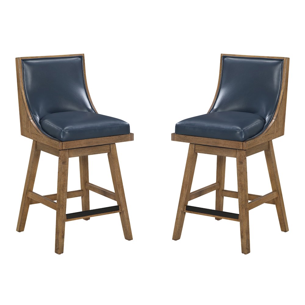 Darnel 26" Swivel Counter Stool 2-Pack in Navy Faux Leather