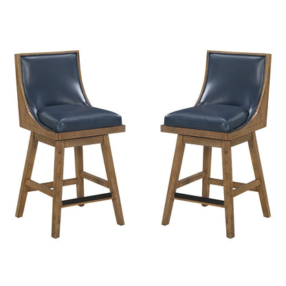 Darnel 26" Swivel Counter Stool 2-Pack in Navy Faux Leather