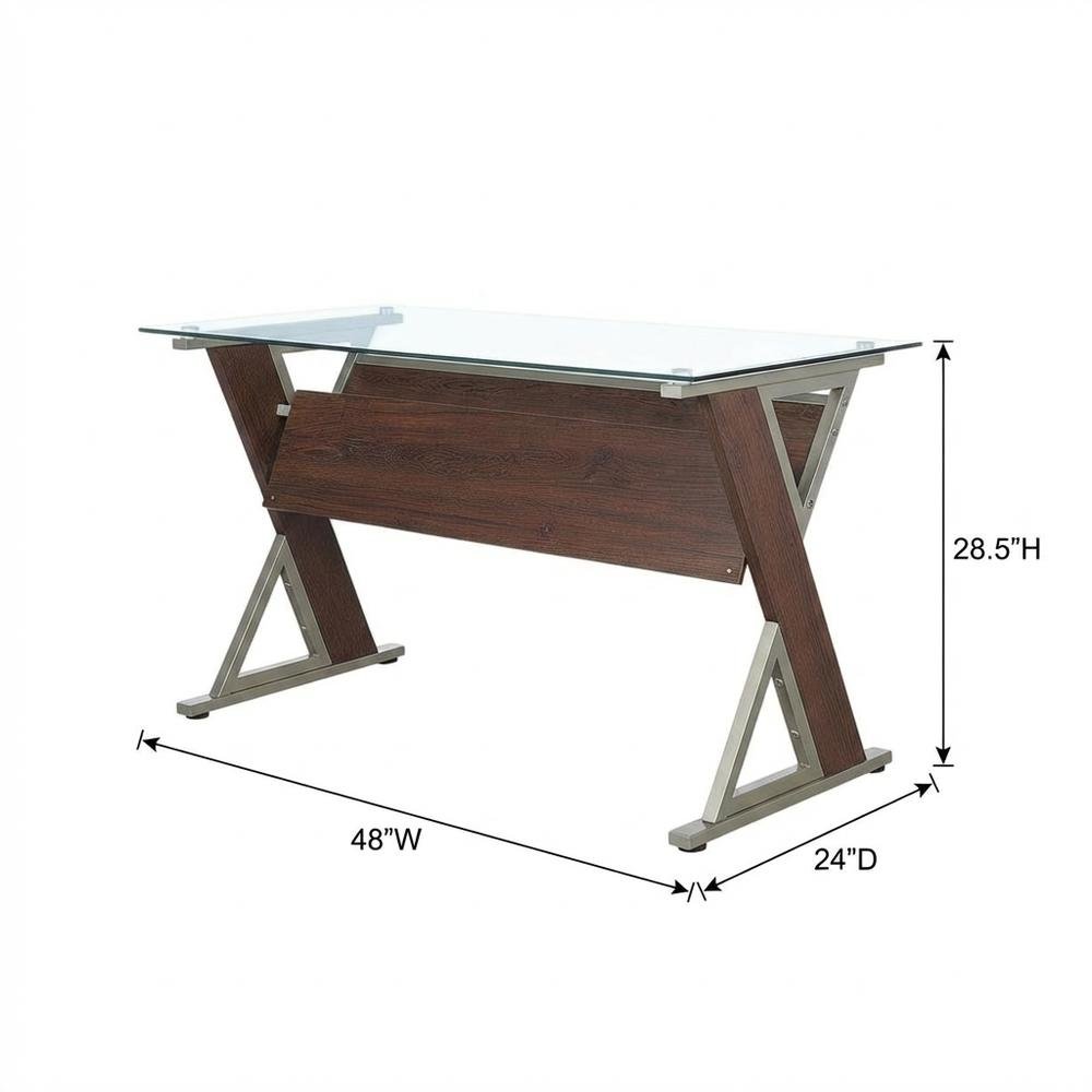 Stylish Cherry Office Desk With Glass And Iron Details For Workspaces