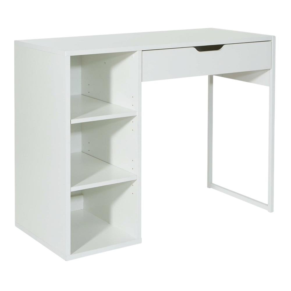 White Finish 40-Inch Office Desk With Steel Frame And Ample Workspace