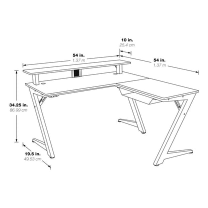 Avatar Battlestation L-Shape Gaming Desk with Carbon Top and Matte Red Legs, AVA25-RD
