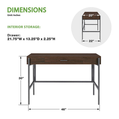 Sedona 46" Writing Desk with Drawer in Elegant Walnut Finish