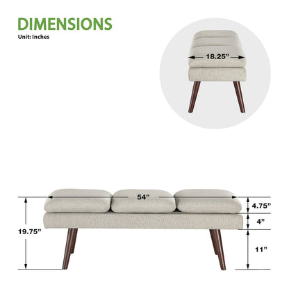 Amanda 54" Mid-Century Bench in Linen Fabric