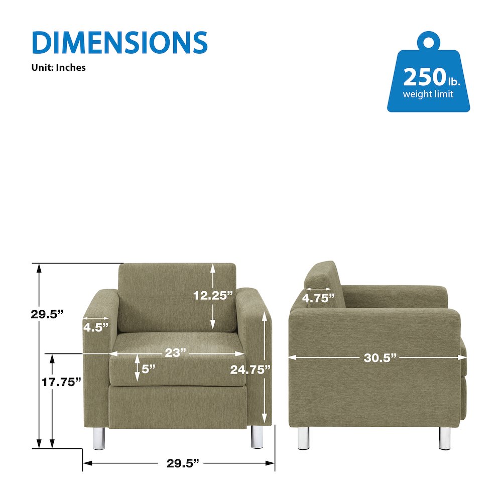 Pacific Armchair in Sea Green Fabric with Chrome Legs