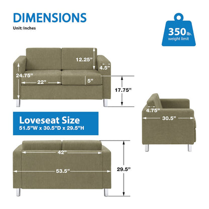 Pacific Loveseat in Sea Green Fabric with Chrome Legs