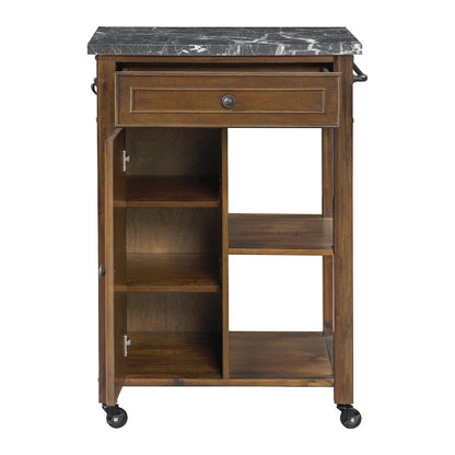 Fairmont Kitchen Cart With Faux Marble Top and Oak Finish Wood