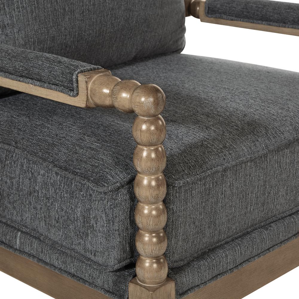 Fletcher Spindle Chair in Charcoal Fabric with Rustic Brown Finish