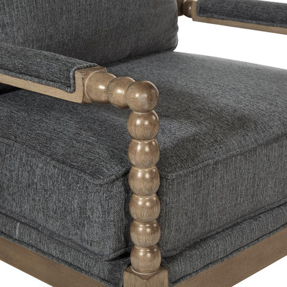Fletcher Spindle Chair in Charcoal Fabric with Rustic Brown Finish