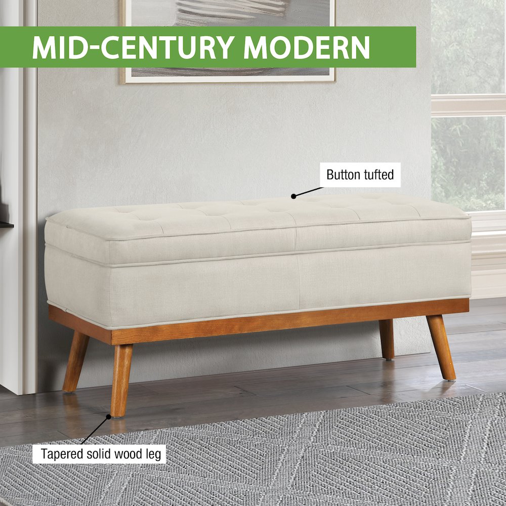 Katheryn Storage Bench in Charcoal Fabric with Spice Finish Legs