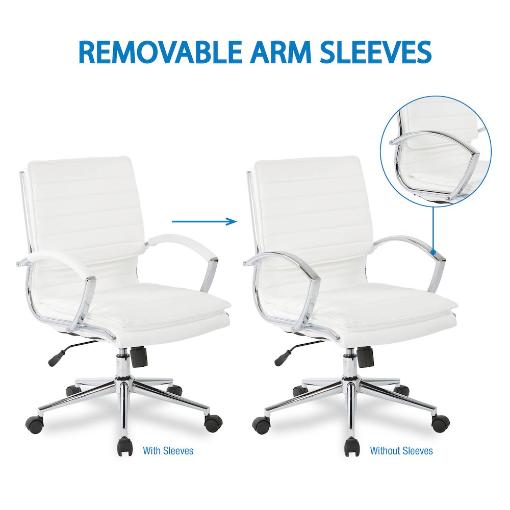 Mid-Back Manager’s Faux Leather Chair with Chrome Base, Removable Arm Sleeves.