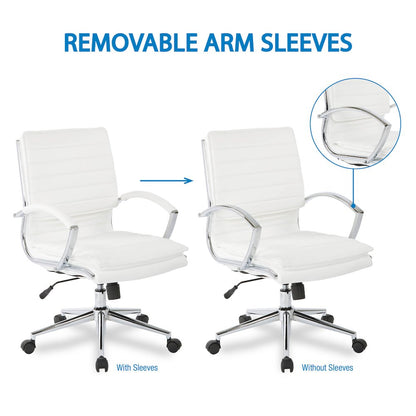 Mid-Back Manager’s Faux Leather Chair with Chrome Base, Removable Arm Sleeves.