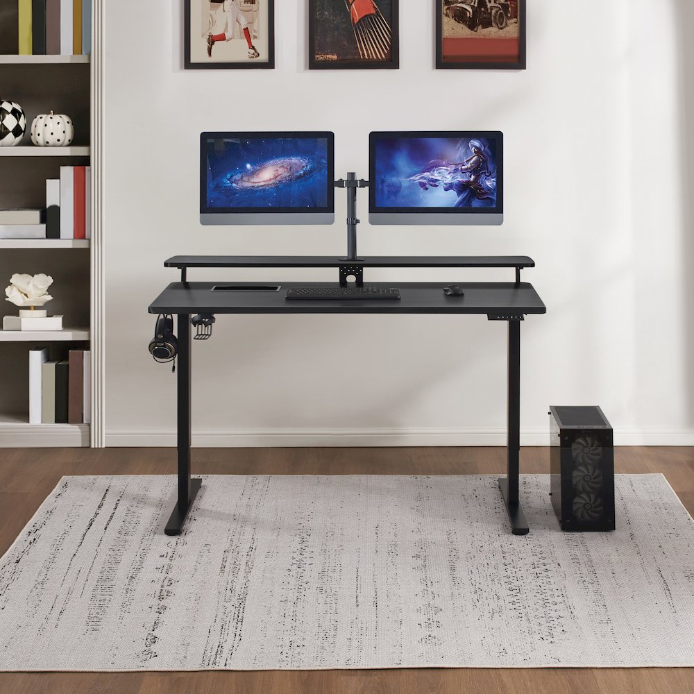 Primo 60" Electric Height Adjustable Gaming Desk with Hutch