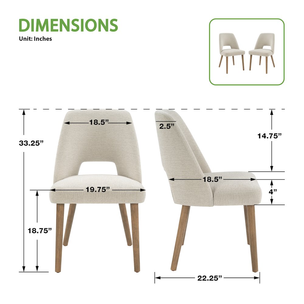 Ralston Dining Chair in Linen Fabric with Medium Oak Legs 2-Pack
