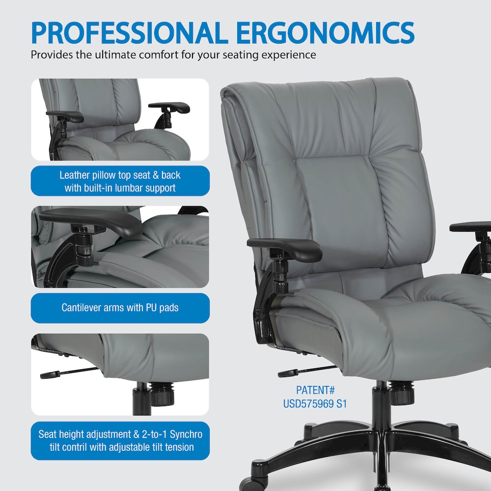 Charcoal Grey Leather Conference Chair with Cantilever Arms, Steel Base